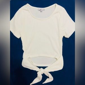 Stefanie ribbed off white crop top front knot
